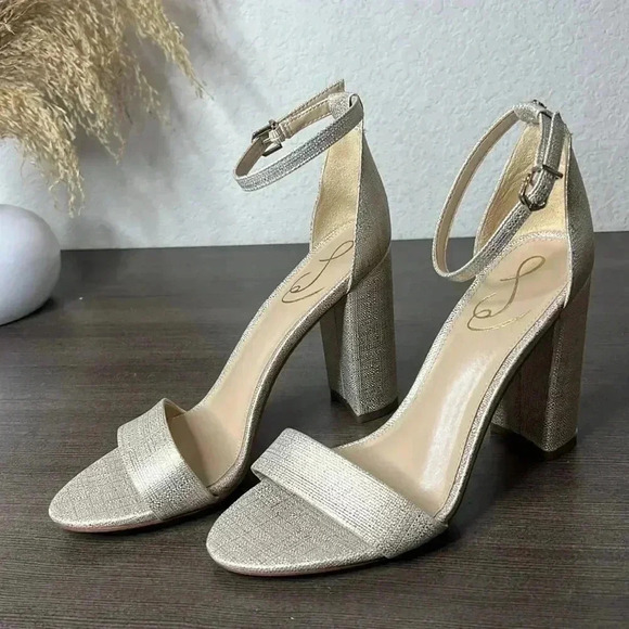 Sam Edelman Yaro Heels Pewter Metallic Champagne Gold Sandals - Picture 8 of 10